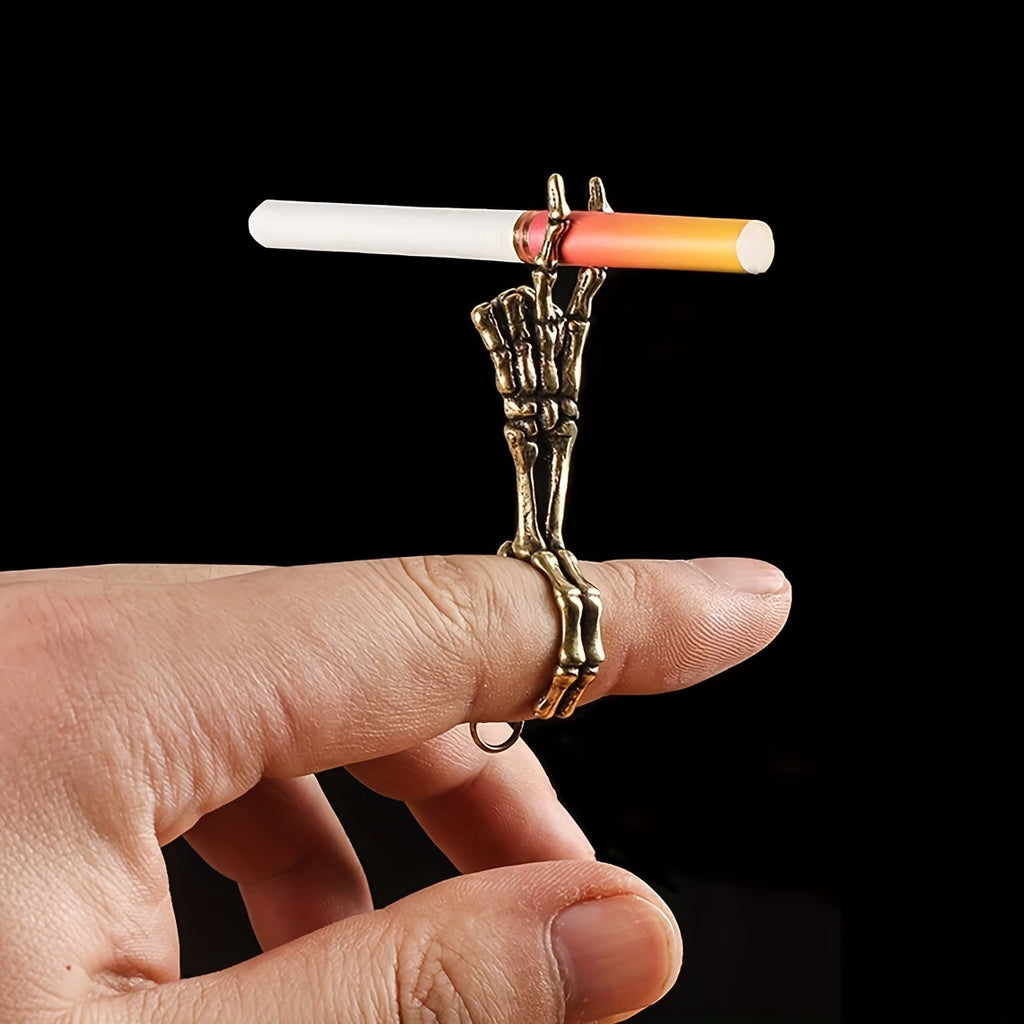 1pc, Retro Golden Cigarette Holder Rings, Edgy Smoke Rings, Adjustable Humorous Smoke Holder Rings, Beer Gesture Cigarette Holder Rings, Smoking Additions