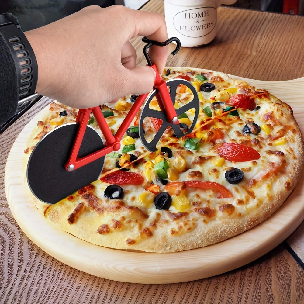 1pc of Bicycle Pizza Knife, Creative Roller Pizza Knife, Double Wheel Pizza Wheel Knife, Pizza Slitting Knife, and Pizza Cutter